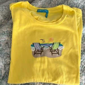 Fresh Produce yellow T shirt tee shirt beach chairs medium